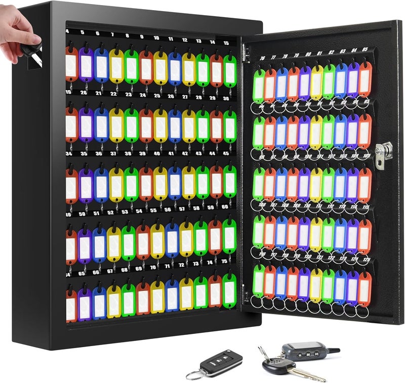 Oepmoc 125 Keys Key Lock Box Wall Mount, Anti-Theft Key Organizer with Colored Key Tags and Key Drop Slot, Conveniently Key Cabinet for Car Garage House Rental Office Business - Image 1